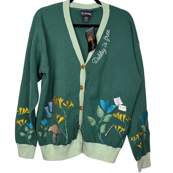 Harry Potter Dobby Is Free Cardigan 3X Green Embroidered BoxLunch NWT - Picture 1 of 10